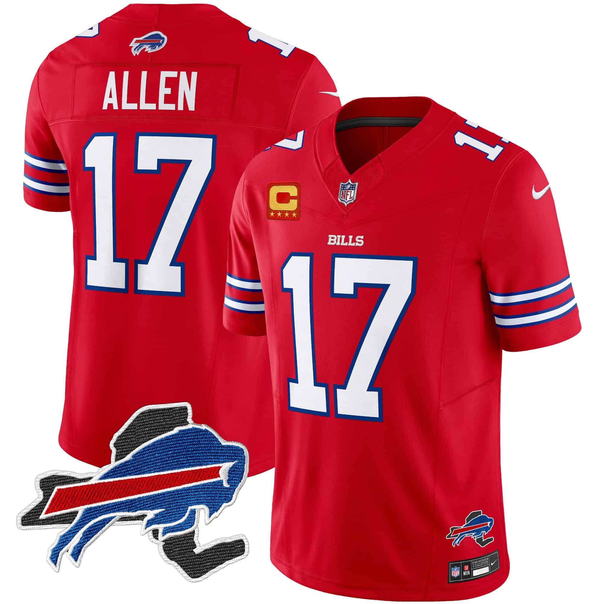 Men Buffalo Bills #17 Allen Red 2024 Nike Patch Vapor Limited NFL Jersey